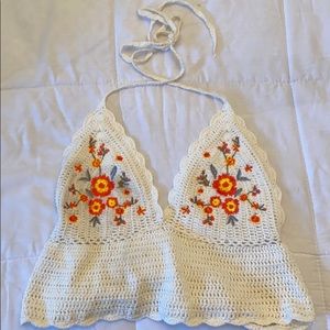 Cream Crochet Flower Crop Top